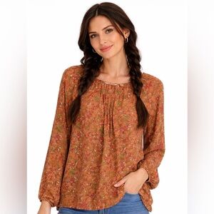Orvis Women's Mauve Floral Long Sleeve Spring Blouse Size XS Shirt